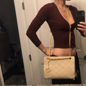 Chanel Quilted Ivory Lambskin Bag with 24k Chain